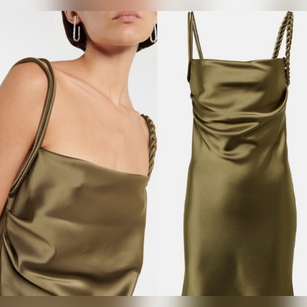 HOUSE OF HARLOW 1960 Olive Green Satin Slip Mini Dress NWOT
